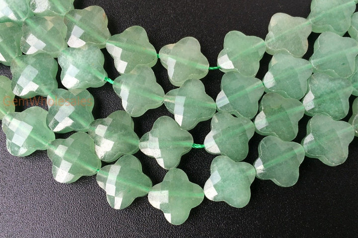 15.5" Natural green aventurine Quatrefoil flower Beads 13mm, green semi-precious stone