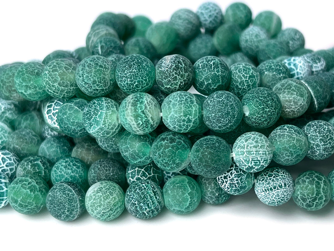 15" 8mm/10mm/12mm matte green fire dragon veins Agate Round beads
