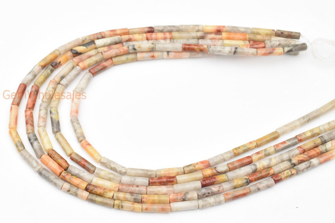 15.5"Crazy natural 4x13mm yellow crazy Agate Tube beads Gemstone