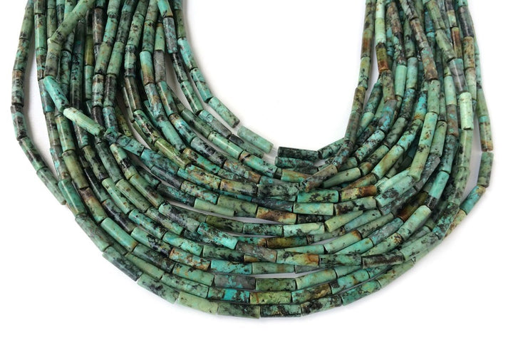 15.5" Natural African turquoise round tube 4x13mm,green color cylinder