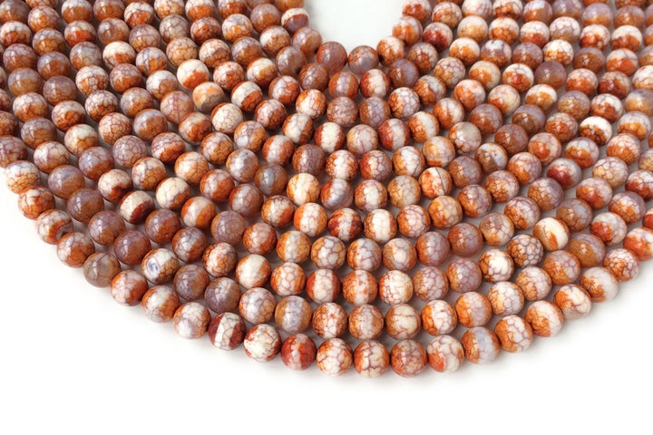 14.5" Red color Bulk tibetan Dzi beads 8mm, Red Dzi agate with white line on center