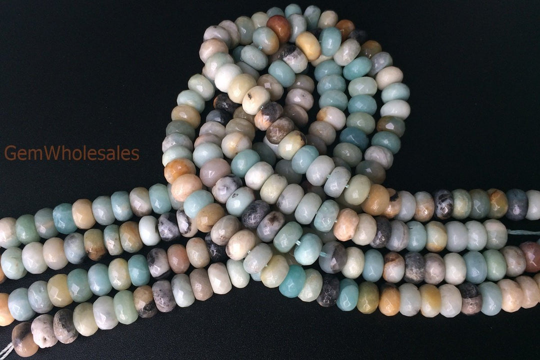 15" 6x10mm Natural amazonite rondelle beads,multi color amazonite roundel faceted