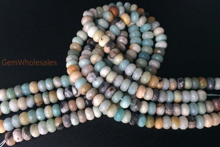 15" 6x10mm Natural amazonite rondelle beads,multi color amazonite roundel faceted