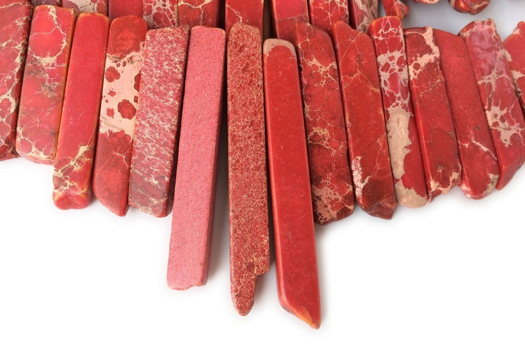 15.5" Red Aqua Terra Jasper graduated,Top Drilled Stick beads, imperssion graduated jasper 20-50*6mm, Graduated Slab