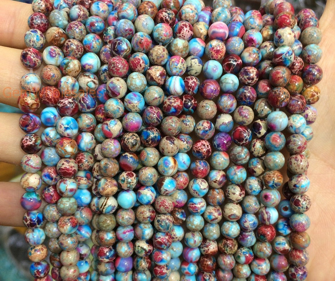 15.5“ 6/8/10mm purple blue emperor jasper round beads, Sea Sediment,Terra Jasper