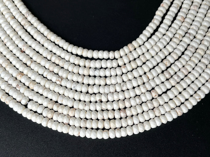 15.5" 4x6mm/5x8mm Cream White howlite roundel/rondelle faceted beads,Gemstone