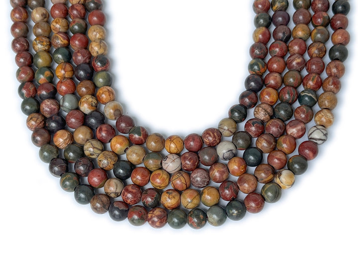 15" 8mm Picasso Jasper 2.5mm big hole round beads, red creek jasper