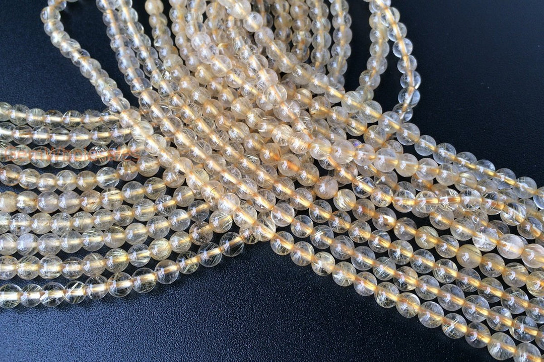 15.5" 4mm A Natural golden hair rutilated quartz round crystal beads