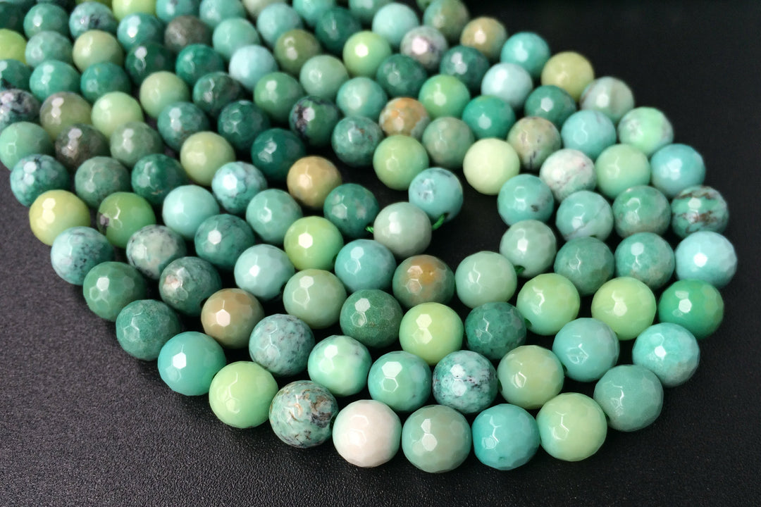 15.5" Natural Moss Green Opal 10mm/12mm/14mm round 128 faceted beads, Natural Green gemstone
