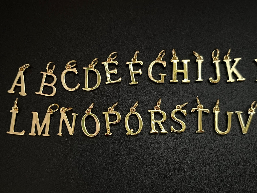 5PCS 8mm gold plated brass alphabet letters charms DIY jewelry findings A~Z