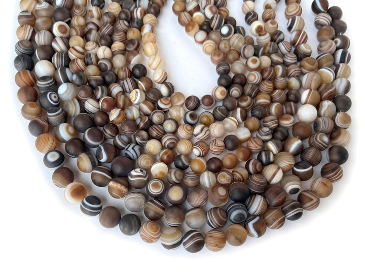 15" 8mm/10mm matte Brown eye Agate Round beads frosted