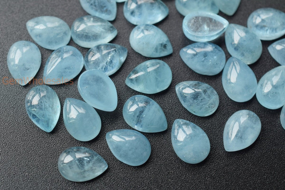 1PC 10x14mm AA Genuine Natural Aquamarine teardrop cabochon beads