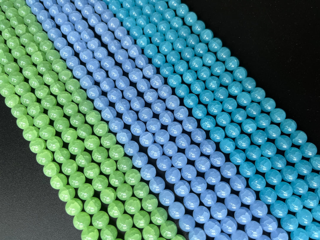 15" 8mm Blue green Glass round beads, angelite blue cracked glass