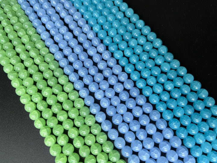15" 8mm Blue green Glass round beads, angelite blue cracked glass