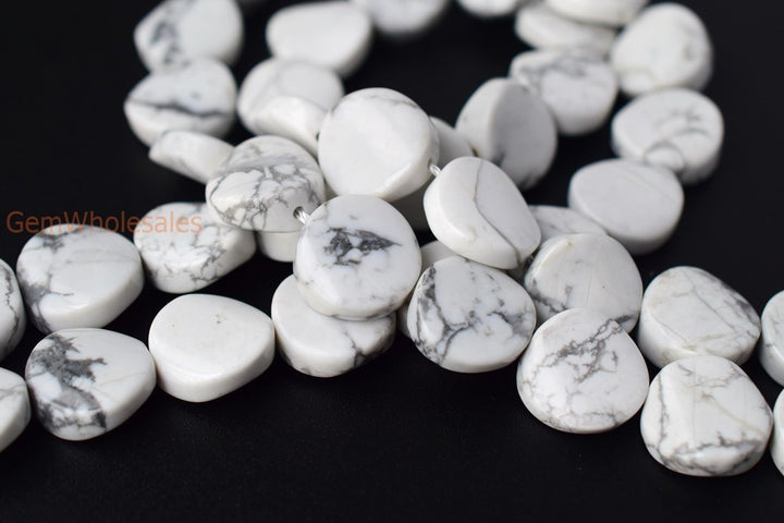 15.5" 16mm Natural white howlite twisted coin, white howlite wave coin, semi precious stone