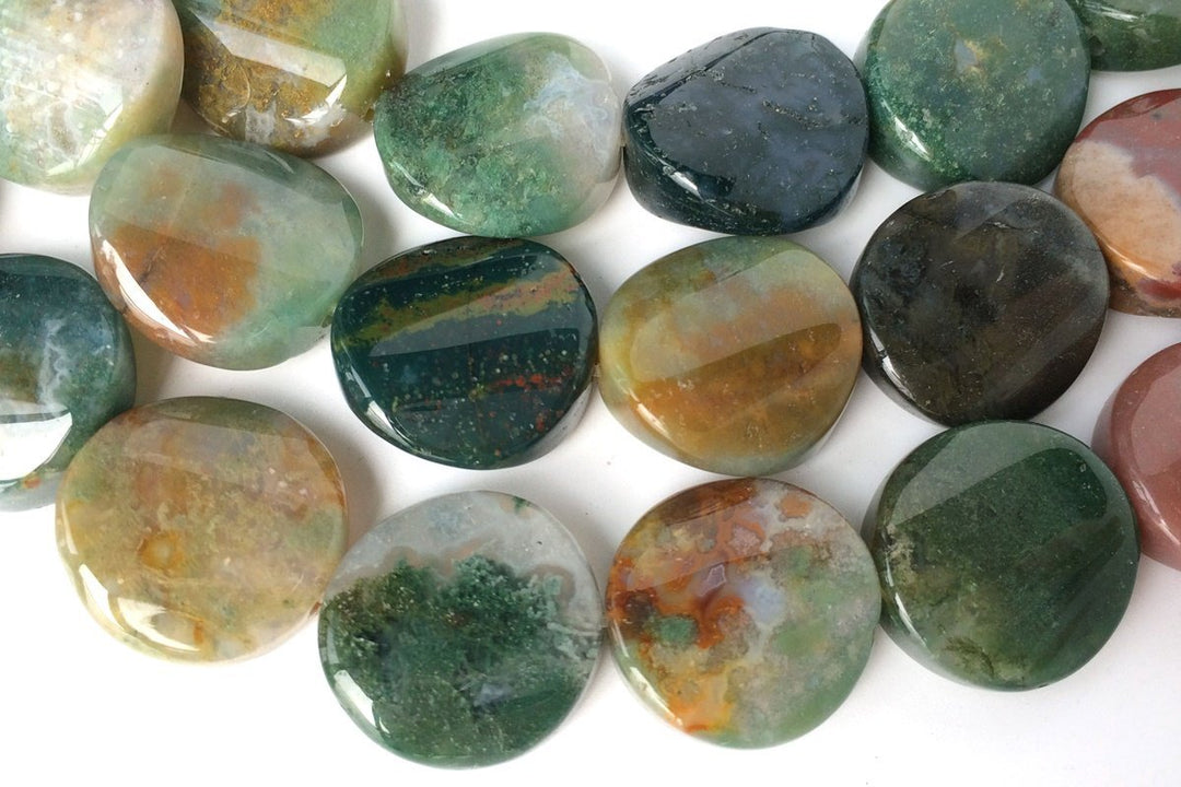 15.5" 16mm Indian agate twisted coin, Indian agate wave coin, semi precious stone