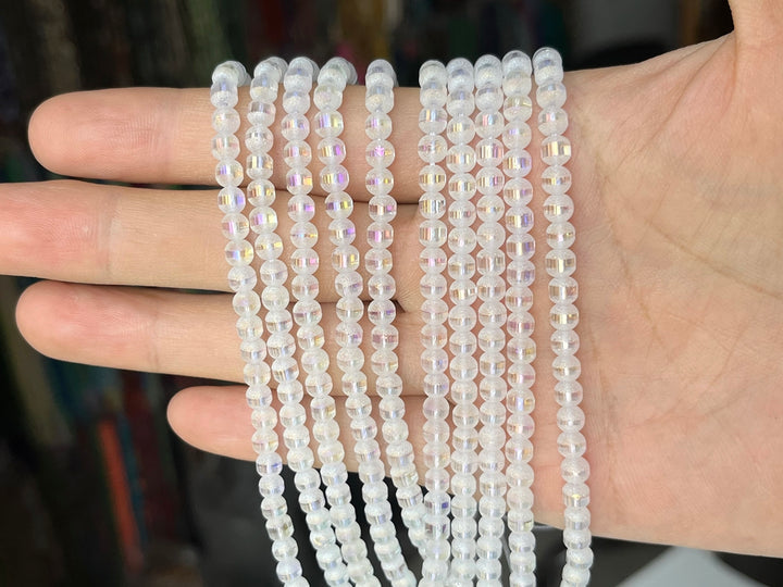 15.5" 4mm Druzy AB color glass round beads with a line