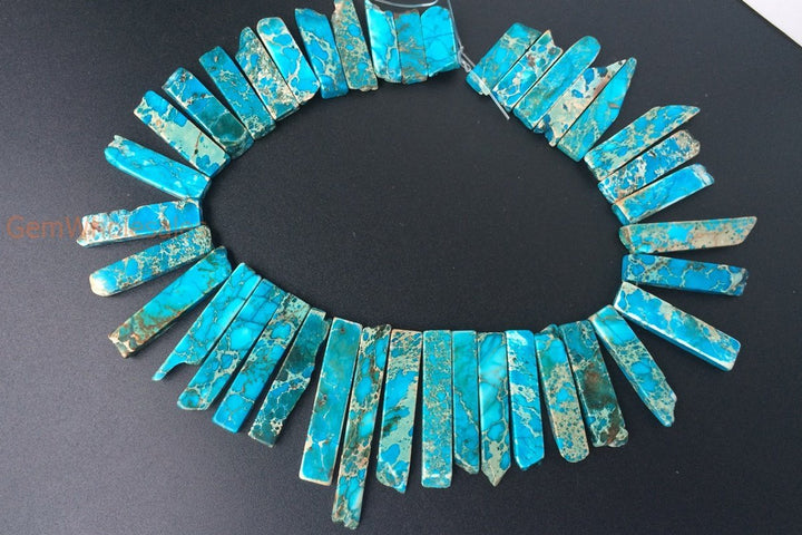 15.5" 20~50*6mm Blue Aqua Terra Jasper graduated slab,Top Drilled Stick beads, imperssion jasper