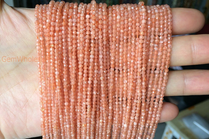 15" 2mm natural genuine Sunstone tiny round micro faceted beads