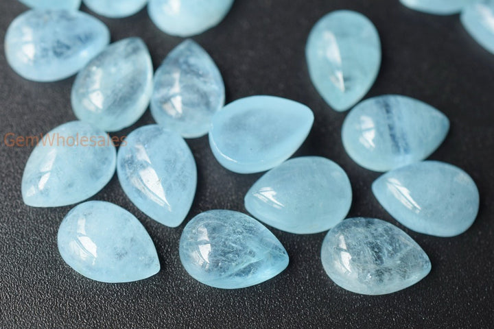 1PC 10x14mm AA Genuine Natural Aquamarine teardrop cabochon beads