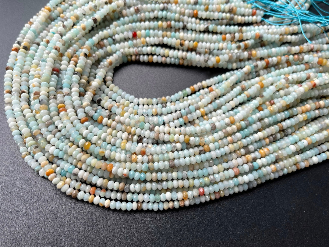 15.5" 2x4mm Natural amazonite rondelle beads, amazonite roundel faceted