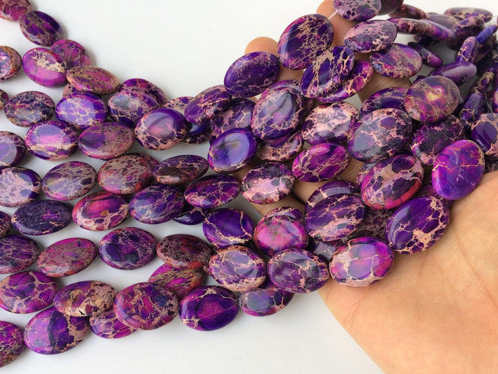 15.5" 18x25mm purple Sea Sediment oval beads,emperor jasper oval beads,impression jasper, Aqua Terra Jasper