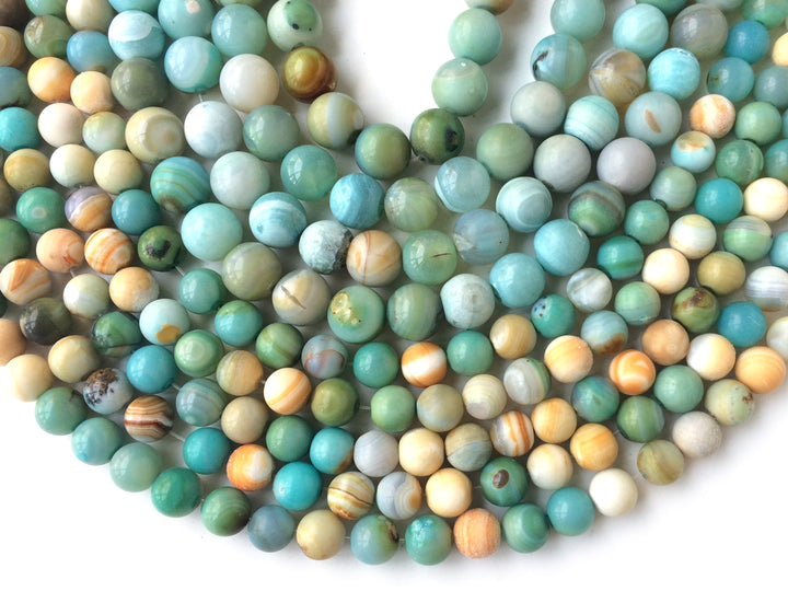 15" 10mm Green brown fire agate round semi precious stone beads