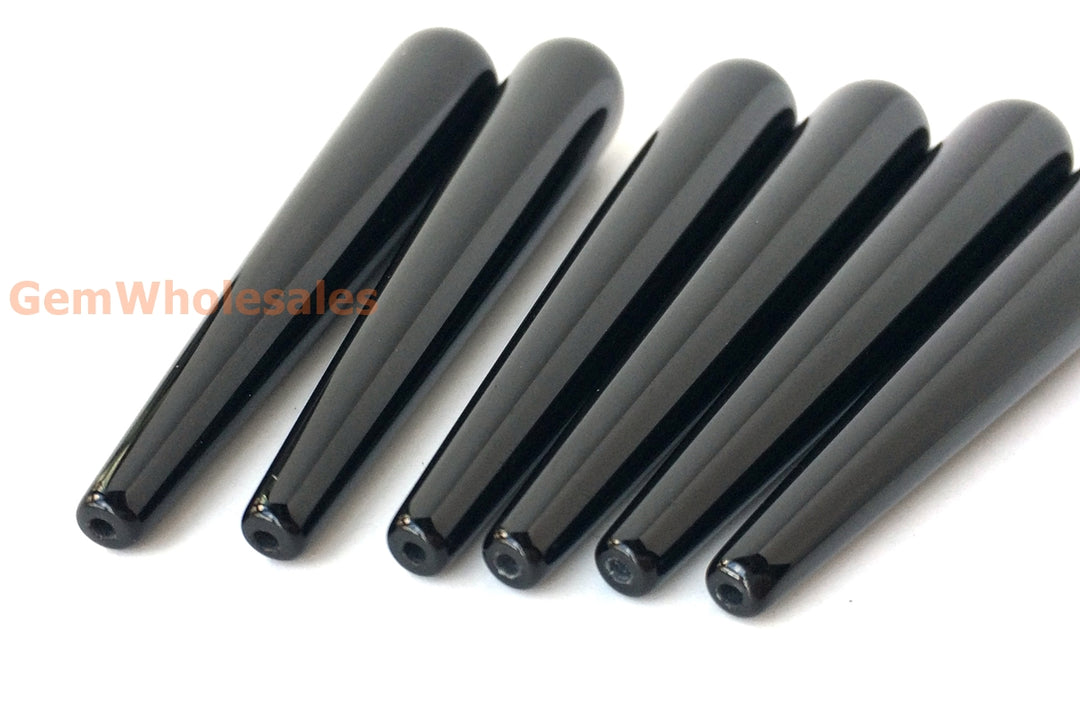 1Pair 10x60mm half hole black agate/onyx teardrop beads