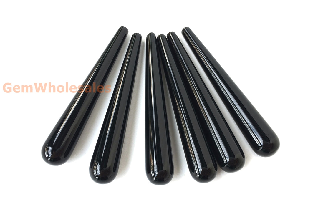 1Pair 10x60mm half hole black agate/onyx teardrop beads