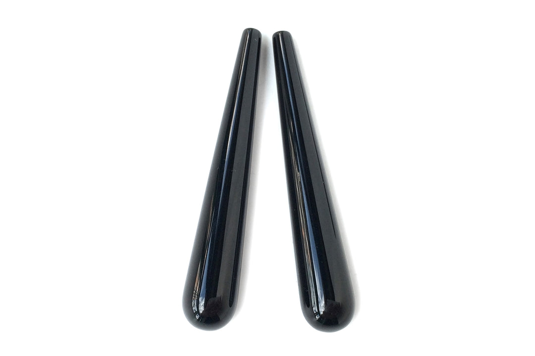 1Pair 10x60mm half hole black agate/onyx teardrop beads