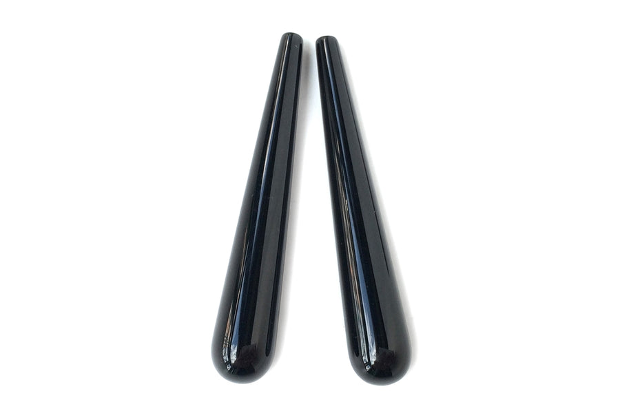 1Pair 10x60mm half hole black agate/onyx teardrop beads