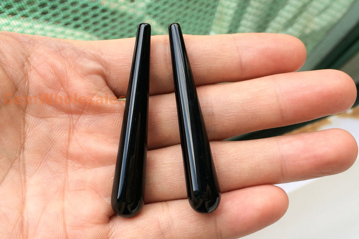 1Pair 10x60mm half hole black agate/onyx teardrop beads