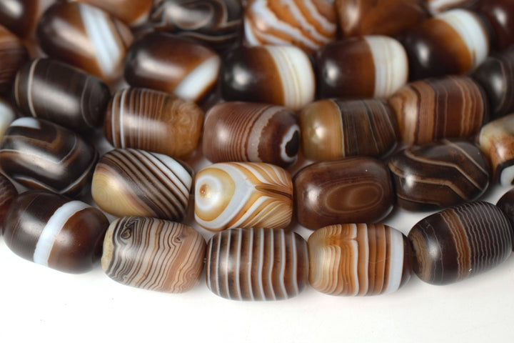 15" 13x17mm Matte brown stripe Agate barrel drum beads
