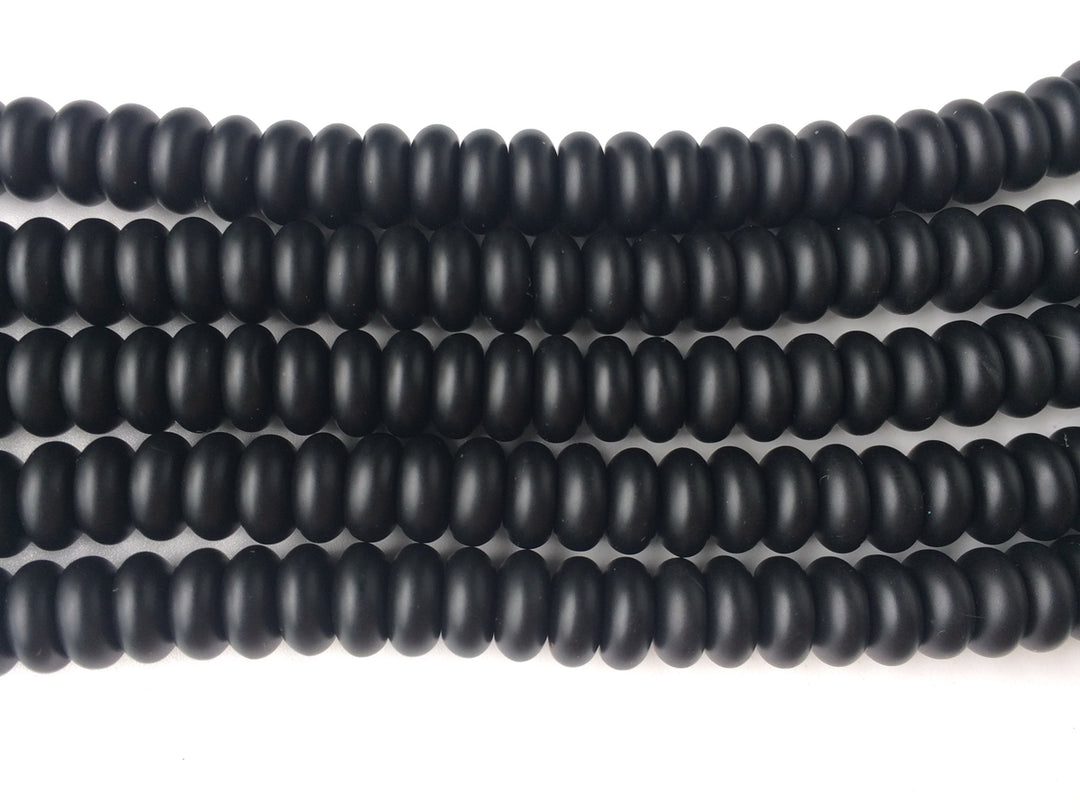 15.5" Matte/frosted black onyx/agate 4x8mm roundel beads, rondelle