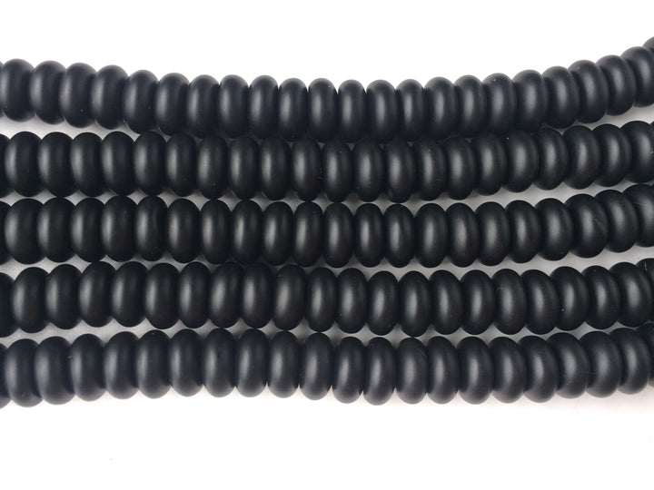 15.5" Matte/frosted black onyx/agate 4x8mm roundel beads, rondelle