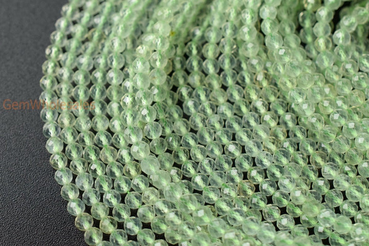 15.5" 4mm Natural Prehnite stone round faceted beads AAA