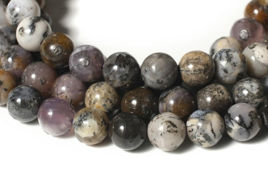 15.5" 8mm Amethyst Sage Dendritic Agate purple Moss Opal round beads