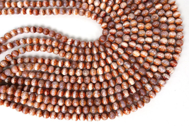 14.5" Red color Bulk tibetan Dzi beads 8mm, Red Dzi agate with white line on center