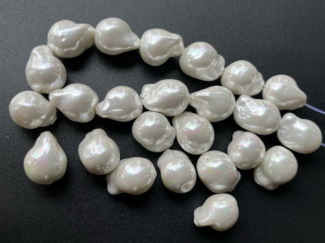 5PCS 16~18mm white baroque pearl(glass core) Shell pearl nugget beads