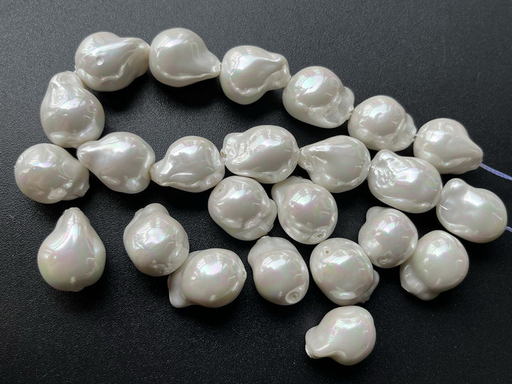 5PCS 16~18mm white baroque pearl(glass core) Shell pearl nugget beads