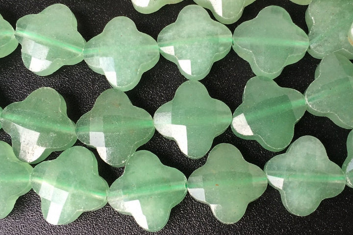 15.5" Natural green aventurine Quatrefoil flower Beads 13mm, green semi-precious stone