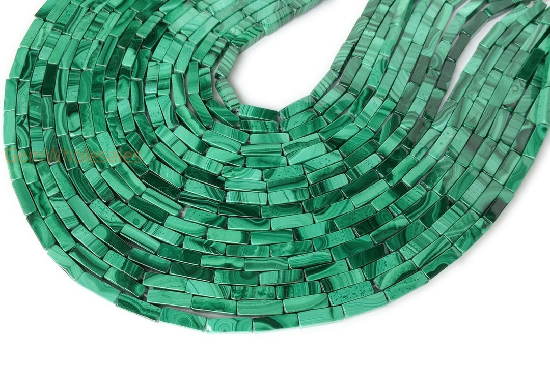 10PCS 4x13mm Genuine natural malachite stone Rectangle tube beads AA