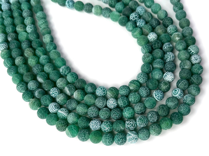 15" 8mm/10mm/12mm matte green fire dragon veins Agate Round beads