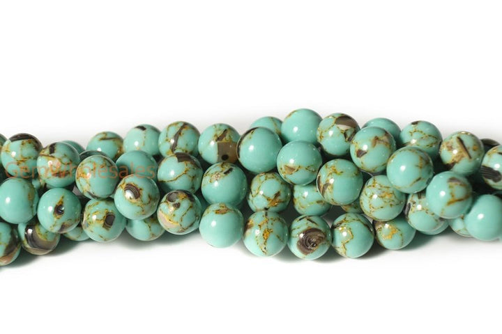 15.5" 8mm Green Turquoise Beads With Shell Inlay round jewelry beads