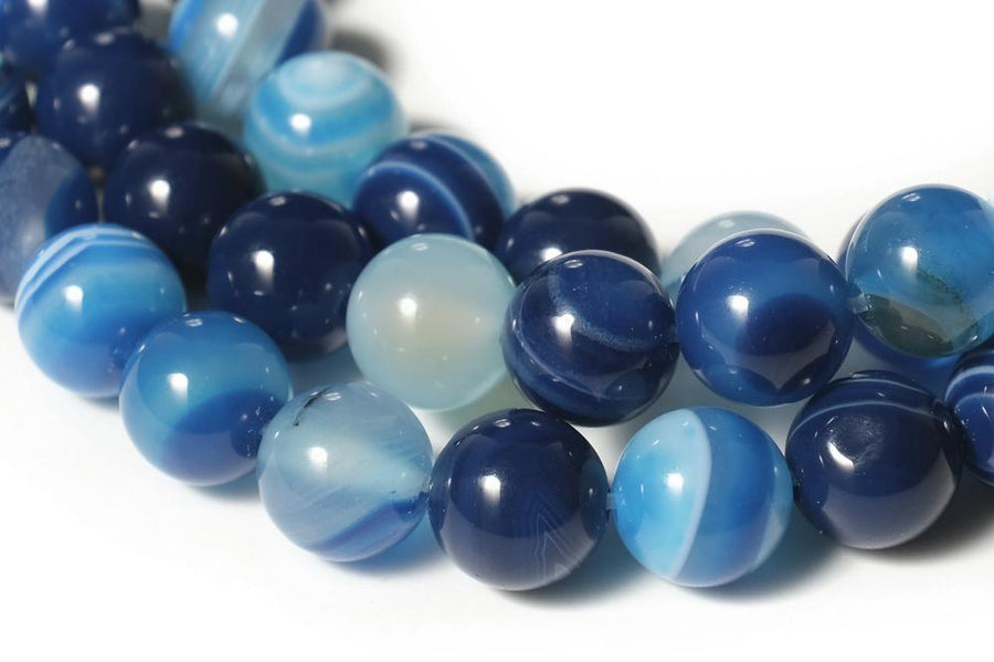 15" 10mm/12mm blue Stripe Agate Round beads Gemstone