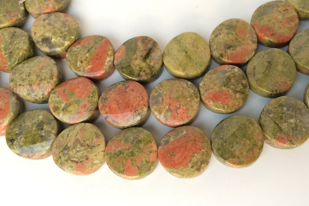 15.5" 16mm natural unakite twisted coin, unakite wave coin, semi precious stone
