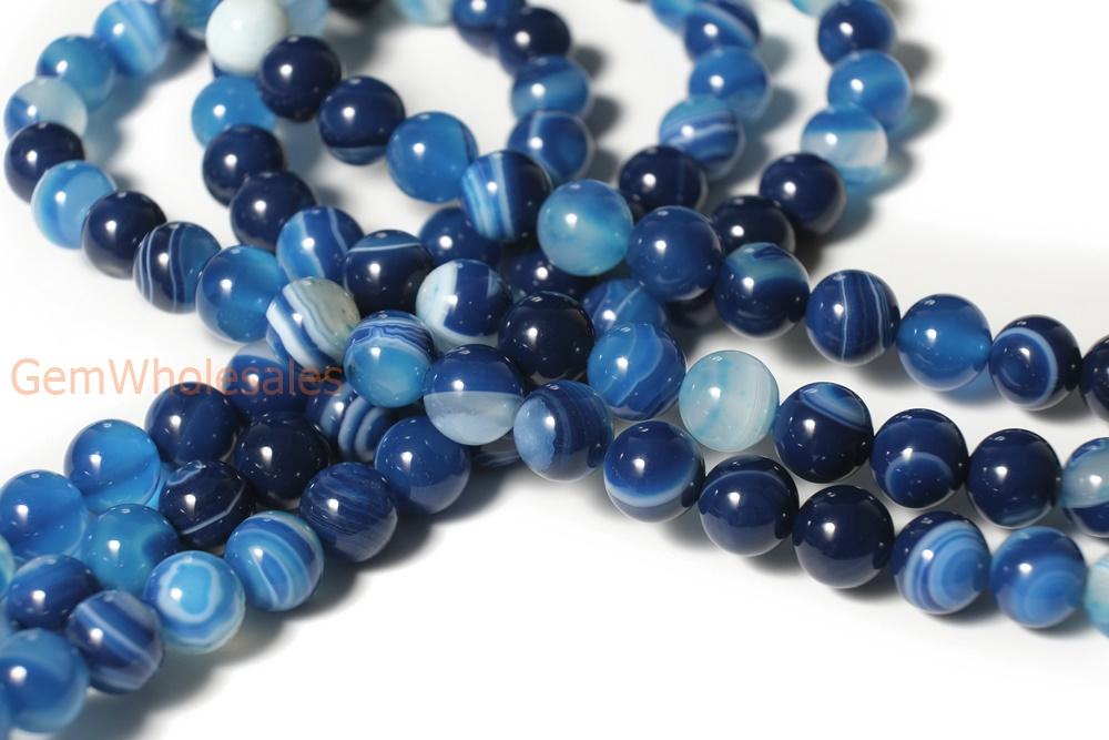 15" 10mm/12mm blue Stripe Agate Round beads Gemstone
