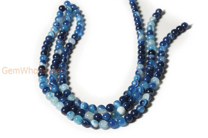 15" 10mm/12mm blue Stripe Agate Round beads Gemstone