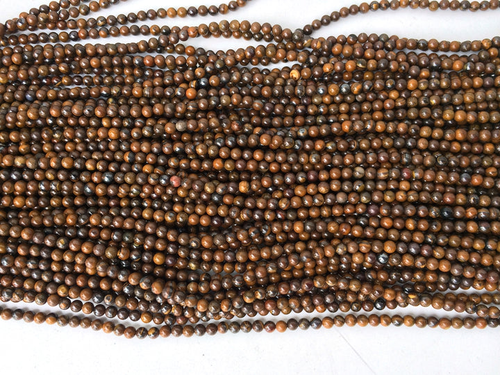 15.5" 4mm Natural yellow iron tiger eye stone round beads