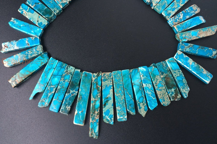 15.5" 20~50*6mm Blue Aqua Terra Jasper graduated slab,Top Drilled Stick beads, imperssion jasper